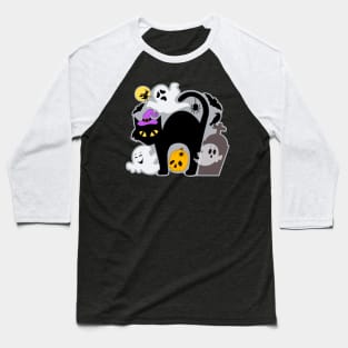 Happy Halloween Black Cat Baseball T-Shirt